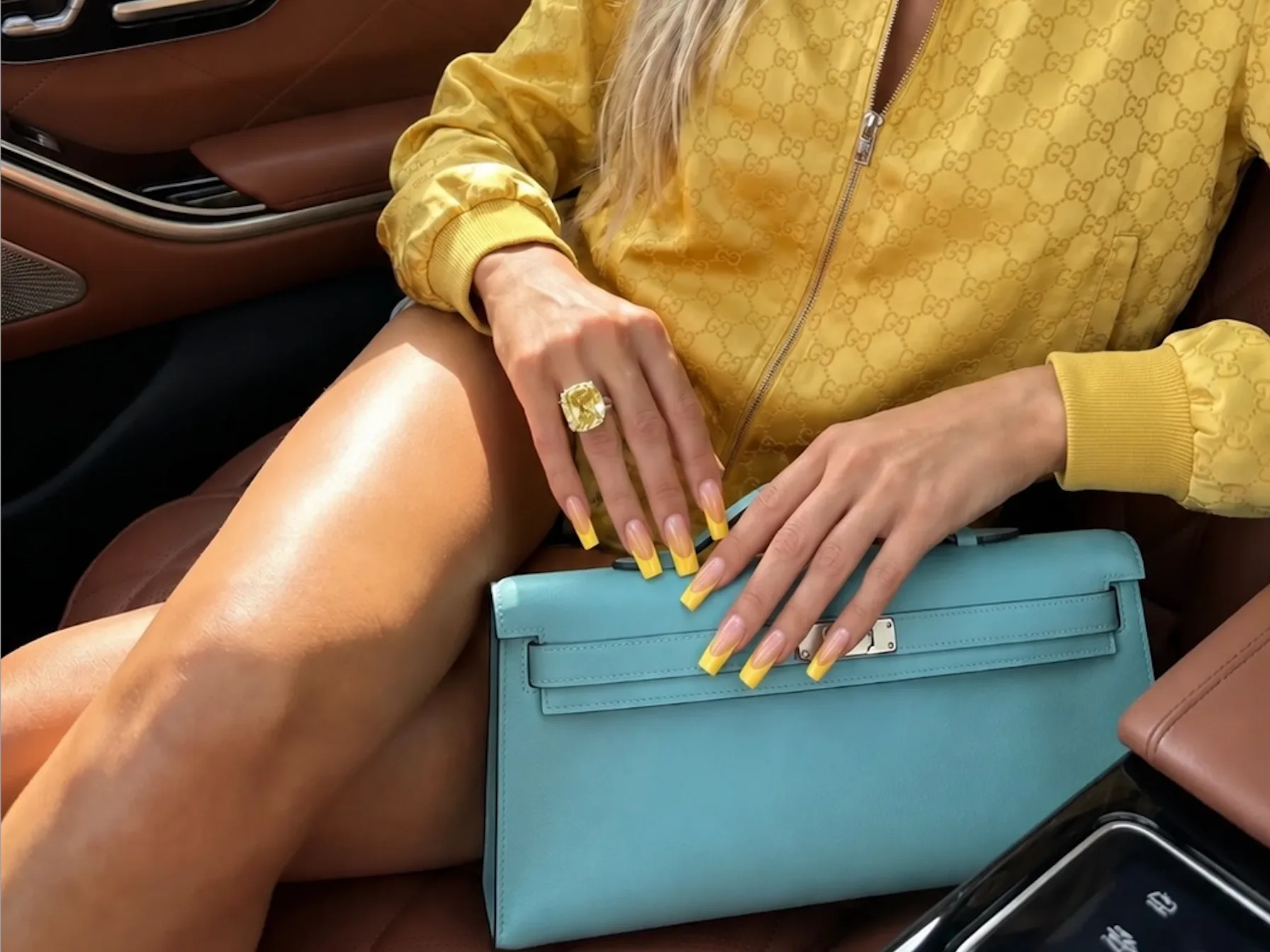 Yellow French Extensions (long, square)