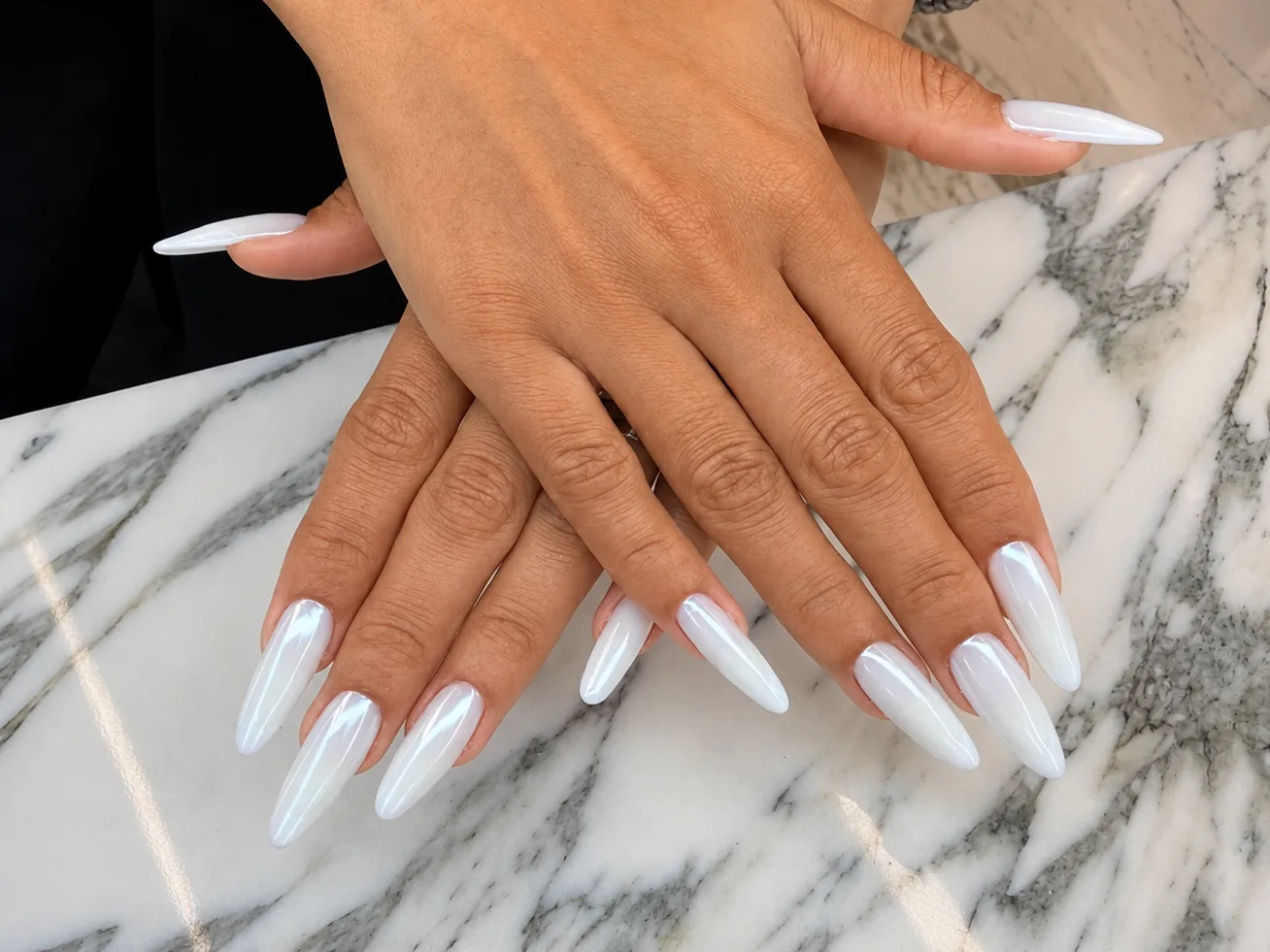 Milk Chrome French Extensions (long almond)